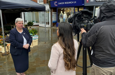 Pauline Jorgensen being interviewed by ITN